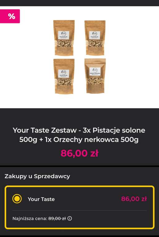 Your Taste Zestaw - 3x Pistacje solone 500g + 1x Orzechy nerkowca 500g