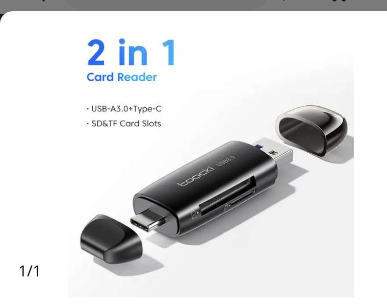 Czytnik kart SD/TF Toocki Adapter USB i USBC 1,54$
