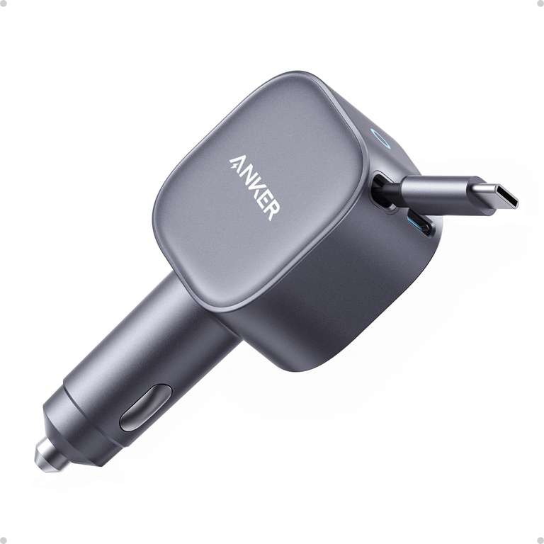 Anker ładowarka samochodowa USB-C 75W, ultrakompaktowa, z wbudowanym zwijanym kablem (Prime)