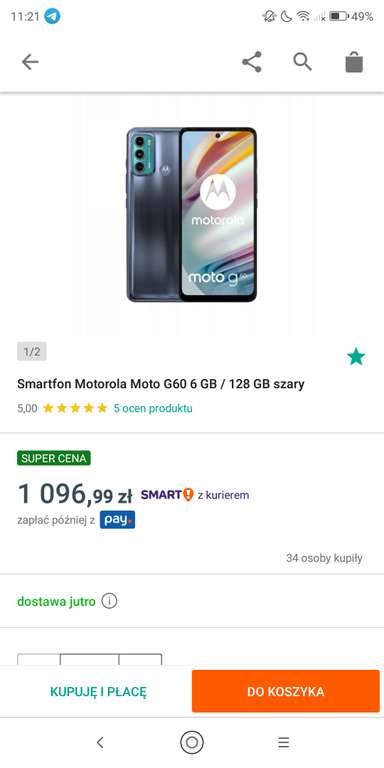 Smartfon Motorola g60 6gb/128gb + 12 Monet w Aplikacji