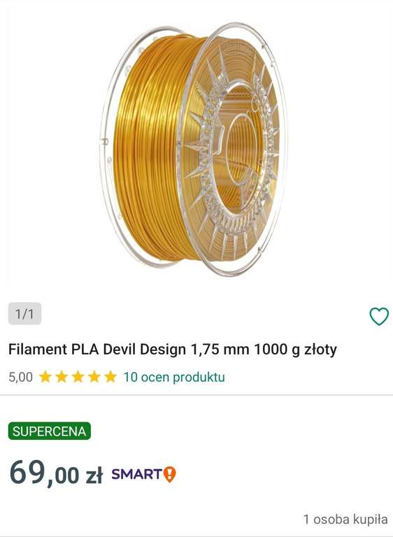 Złoty/Gold filament PLA DevilDesign 1kg