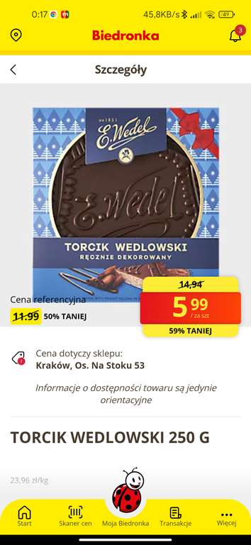 Biedronka torcik wedlowski 250 gramów 5,99