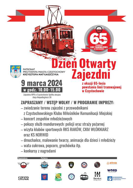 65-lecie częstochowskich tramwajów >> parada tramwajów, bezpłatne: zwiedzanie zajezdni, kursy zabytkowym, piętrowym autobusem i wiele innych
