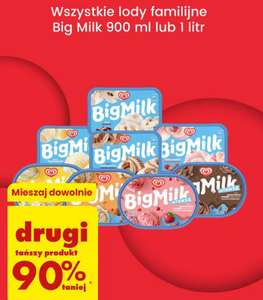 Wszystkie lody familijne Big Milk, 900 ml lub 1 l drugi tańszy produkt 90% taniej - Biedronka