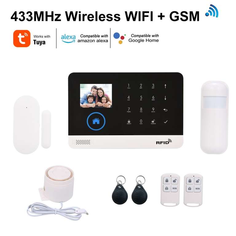 Bezprzewodowy alarm zestaw 433MHz WIFI + GSM, Tuya | $39,99 @ TomTop