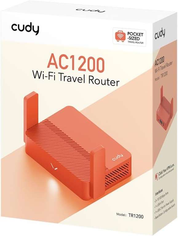Cudy AC1200 Podróżny Router Wi-Fi, Przedłużacz/Repeater, do Hoteli i Sieci Publicznych, WISP, VPN, USB, TR1200, Dwupasmowy, xDSL