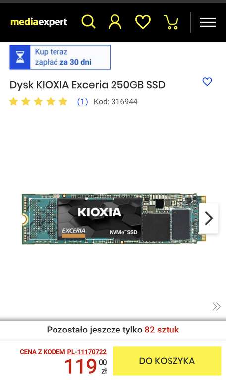 Dysk SSD KIOXIA(TOSHIBA) Exceria 250GB Format: M.2