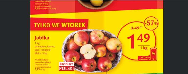 Delikatesy Centrum / Jabłka/ 1.49 zł kg