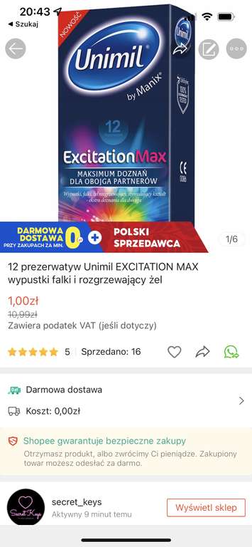Prezerwatywy Unimil excitation za 1 zł