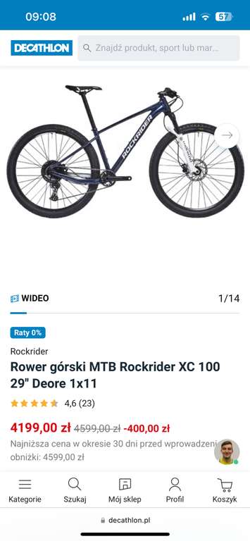 Rower górski MTB Rockrider XC 100 29'' Deore 1x11