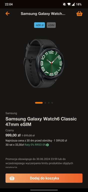 Smartwatch Samsung Galaxy Watch 6 Classic 47mm LTE (eSIM), Orange Flex