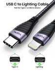 Kabel USB C do Lightning, TOPK 2-pak 1,8 m/2 m nylonowy kabel do szybkiego ładowania (certyfikat MFi)