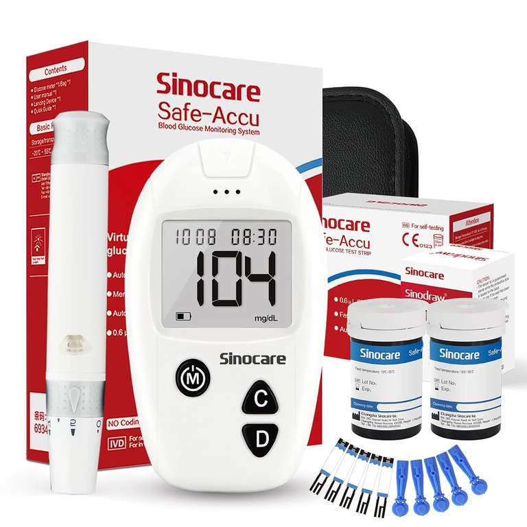 sinocare Safe Accu glukometr, miernik cukru we krwi, zestaw z paskami testowymi x 50 i lancet x 50, bezbolesny