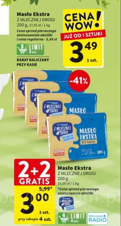 Z Mlecznej Drogi Masło ekstra 200 g 82 % cena przy zakupie 4 kostek @Interarche