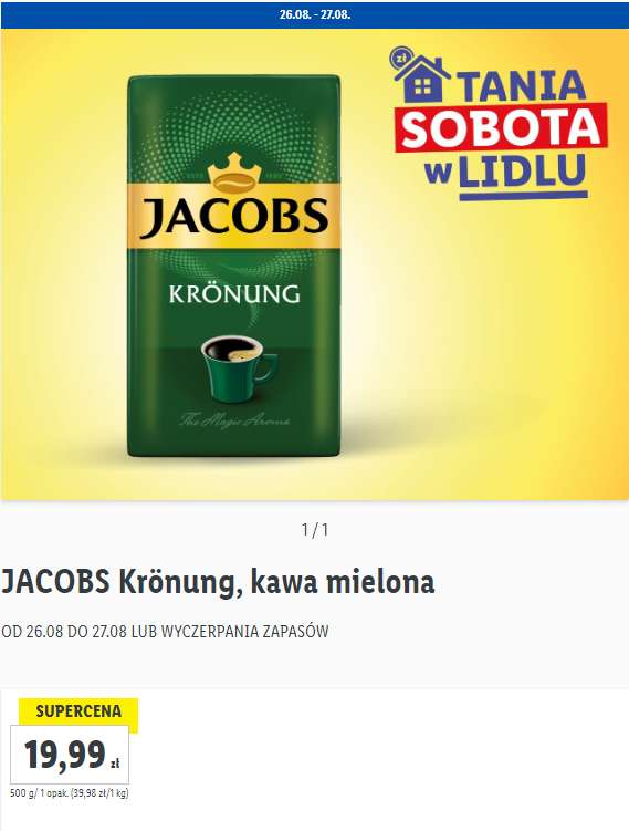 Kawa JACOBS Krönung, opakowanie 500g - 19,99 zł @Lidl