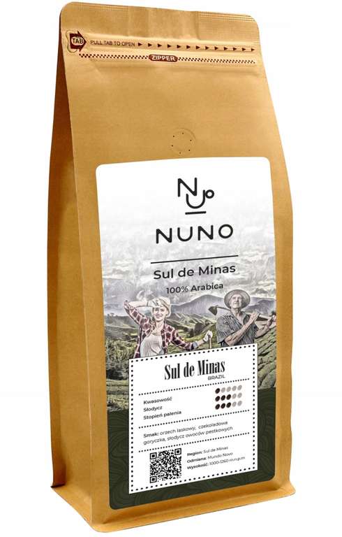 Kawa ziarnista Nuno Brazylia Sul de Minas - świeżo palona, 100% Arabica, 1kg