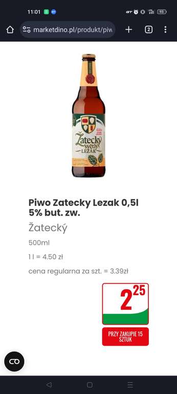 Piwo Zatecky Lezak 0,5l 5% but. zw. - 2,25 zł przy zakupie 15 sztuk.