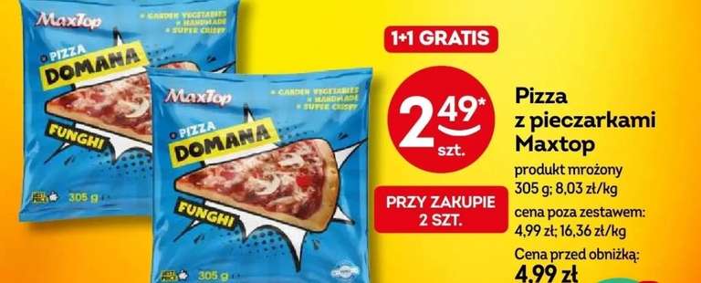 Żabka, Pizza z pieczarkami Maxtop, 2,49zł przy zakupie 2 szt
