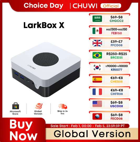 Mini PC CHUWI LarkBox X (Intel N100, 12/512GB, WiFi 6) | Wysyłka z CN | $141.10 @ Aliexpress