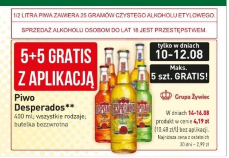 Piwo Desperados 400 ml 5 + 5 gratis | Wszystkie piwa Okocim Radler 0% 500 ml puszka 3 + 3 gratis @Stokrotka