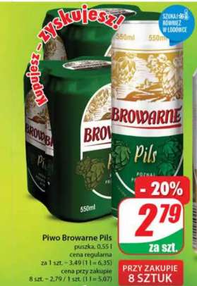 Piwo Browarne Pils - 2,79 zł/puszkę 550ml przy zakupie 8 sztuk z marketu Dino