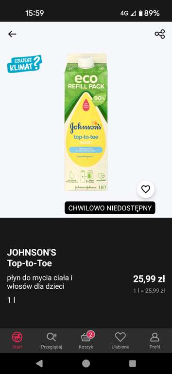 Johnson's top-to-toe 1 litr płyn do mycia ciała i włosów dla dzieci Rossmann ( Mława)