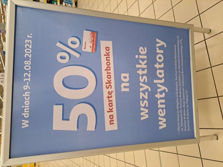 Auchan Kraków 50% na kartę Skarbonka na wszystkie wentylatory