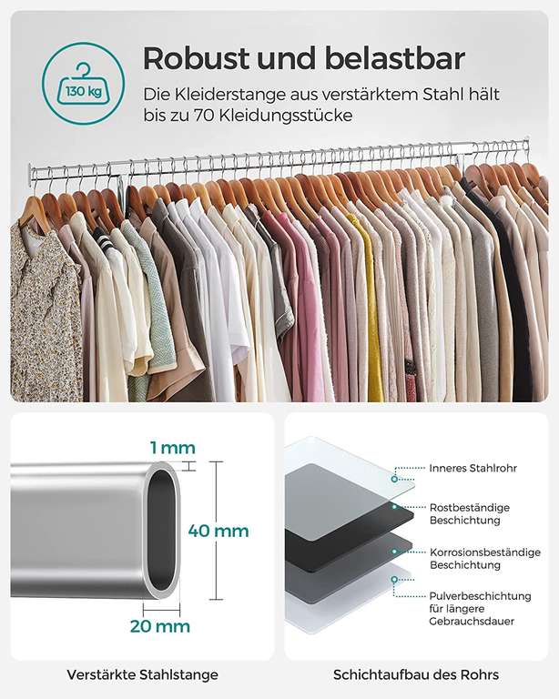 Metalowy wieszak na ubrania Songmics za 128zł (kółka, udźwig do 130kg) @ Amazon.pl