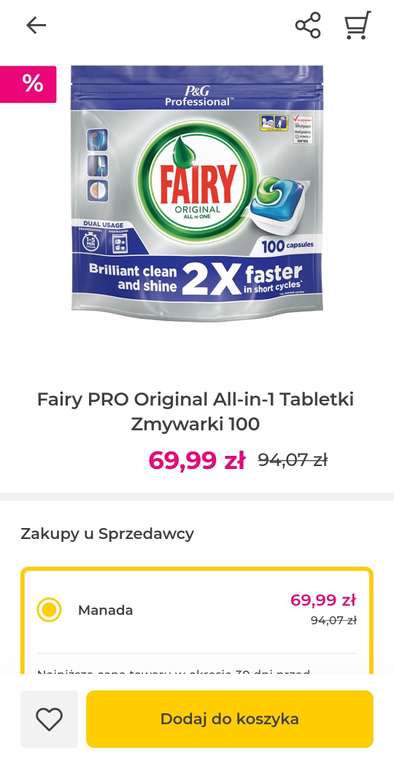 Tabletki do zmywarki Fairy All in One 100szt. + kupon rabatowy 20zł (MWZ 80zł)