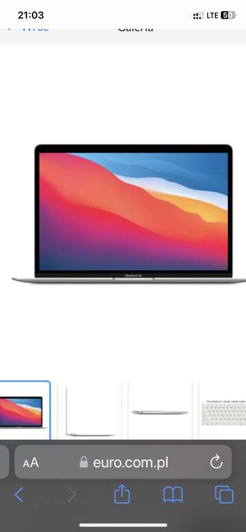 Laptop Apple MacBook Air M1 13,3" Apple M1 - 8GB RAM - 256GB Dysk - macOS (srebrny) US