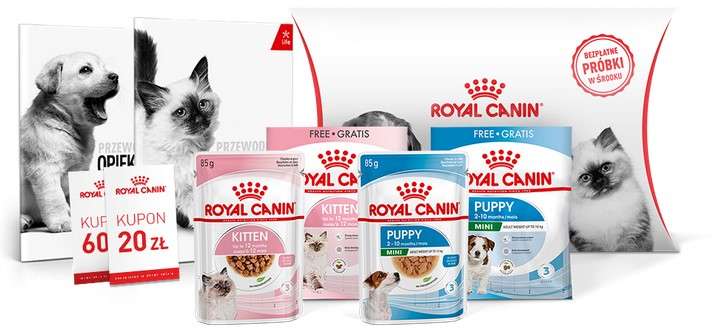 Darmowe próbki karmy dla psa i kota (szczeniąt lub kociąt) oraz kupony rabatowe na zakup karmy od Royal Canin