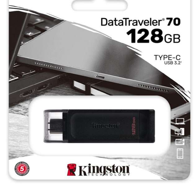 Pendrive USB-C Kingston DataTraveler 70, DT70/128GB USB-C - zapis/odczyt 30/100 MB/s - darmowa dostawa Prime