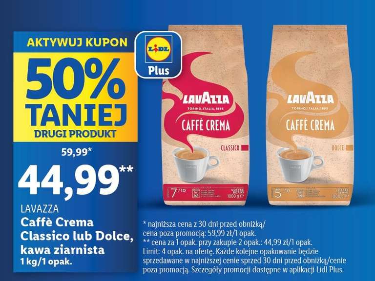 Kawa ziarnista Lavazza Caffe Crema Classico/Dolce 1kg LIDL