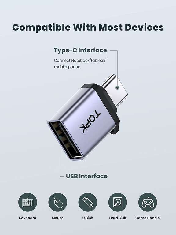 TOPK Adapter USB C 5 Gb/s [2 sztuki] adapter typu C na USB 3.0, szybki transfer danych