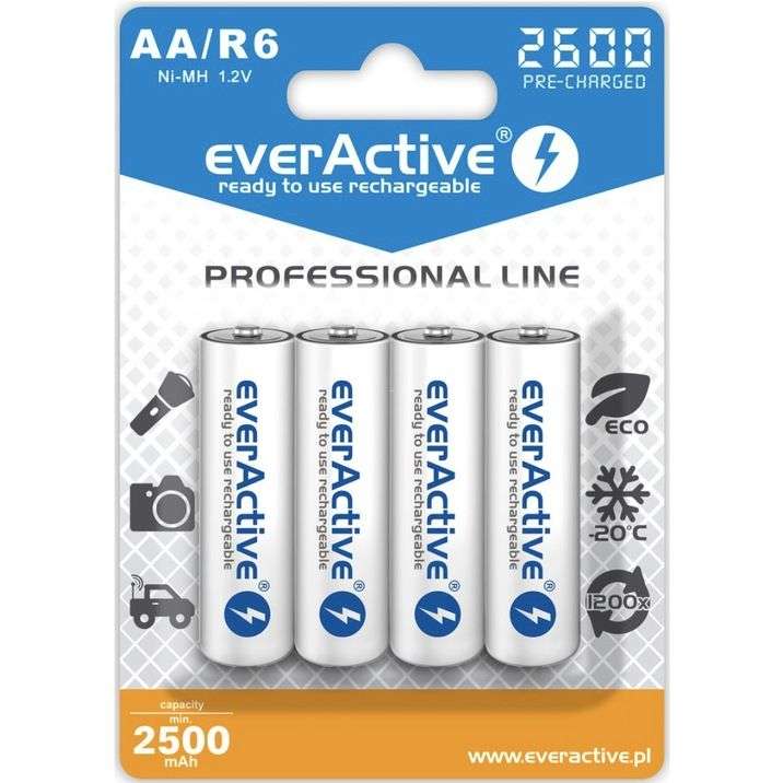 Akumulatorki 4x EverActive R6/AA 2600mAh Ready to Use (cena z kuponem sprzedawcy - 5/15zł)