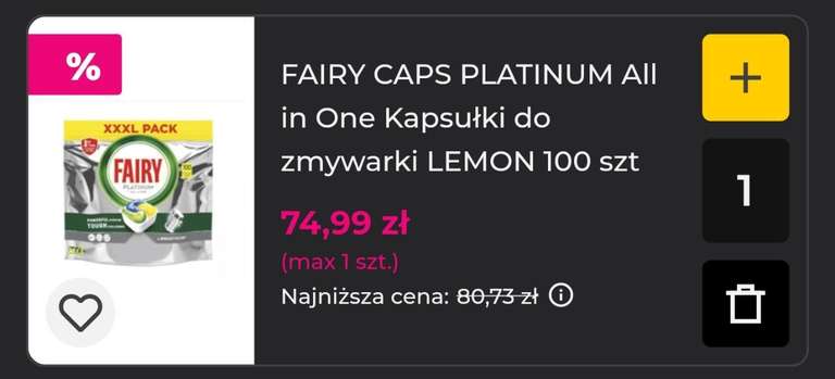 Kapsułki do zmywarki Fairy Platinum Lemon, 100 sztuk