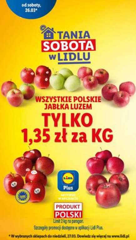 Wszystkie jabłka polskie 1,35 zł/kg, czekolada Milka 6,99 LIDL
