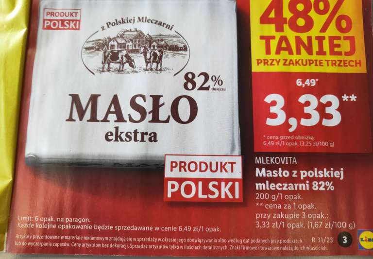 Masło ekstra z polskiej mleczarni Lidl bez MWZ