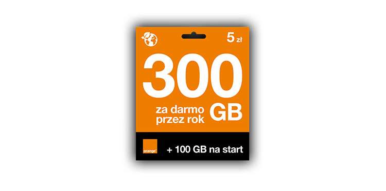 300GB na rok (co miesiąc w paczkach 25GB) od Orange na Kartę!