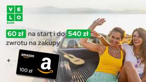 60zł na start + do 540zł (cashback) + 100zł na karcie Amazon za założenie i korzystanie z VeloKonta @PepperBonus+ VeloBank