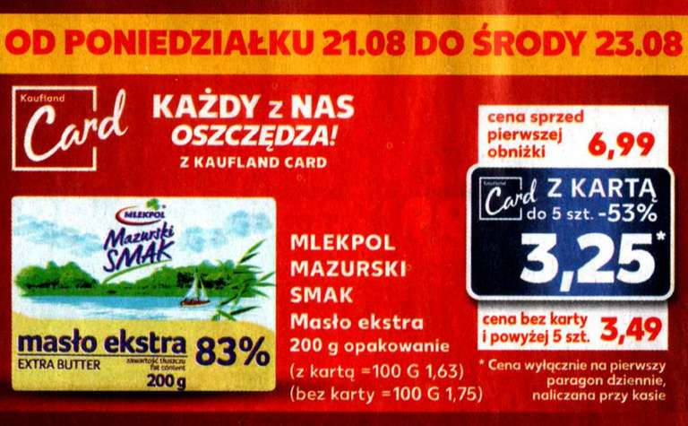 Masło ekstra Mazurski Smak 200g 83% @Kaufland