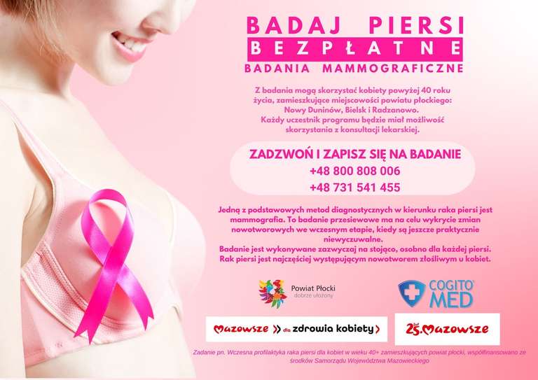 Bezpłatna mammografia dla mieszkanek 40+ powiatu płockiego
