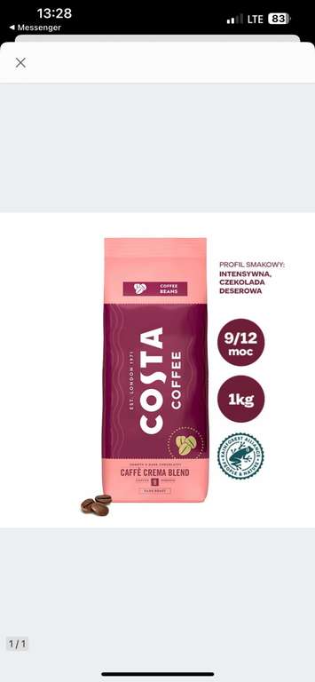 Allegro Days: Costa Kawa Caffe Crema Blend Dark Ziarnista 1kg