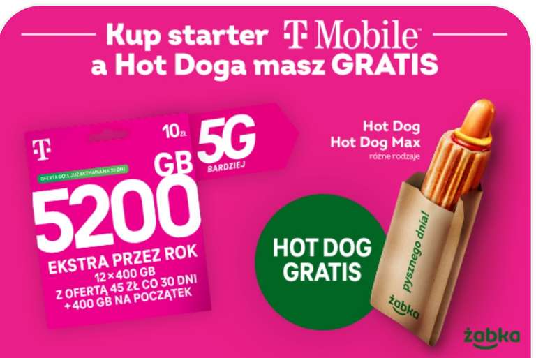 Hot-Dog (w tym duże MAX) Gratis przy zakupie startera T-mobile w Żabka