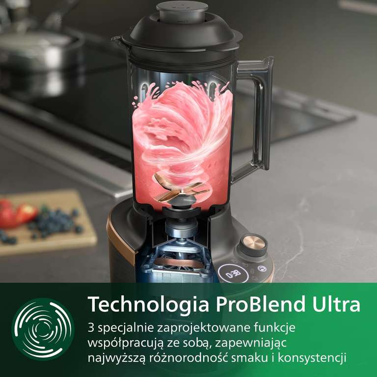 Philips blender Flip&Juice, wysokoobrotowy z serii 7000 z modułem sokowirówki, technologia ProBlend Ultra (HR3770/10)