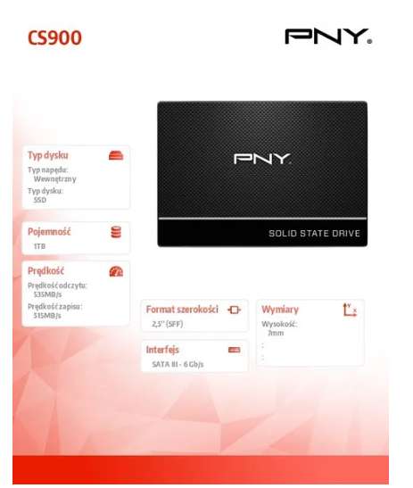 PNY Dysk SSD CS900 1TB 2,5 SATA3 SSD7CS900-1TB-RB
