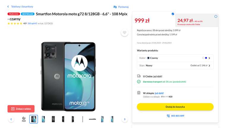 Smartfon Motorola G72 8/128GB RTVEUROAGD CENA 999 zł WSZYSTKIE KOLORY