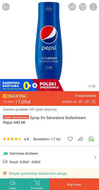 Syrop do Saturatora Sodastream Pepsi 440ml RÓŻNE smaki