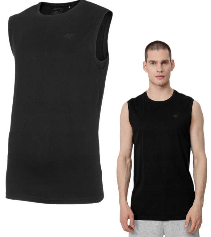 Koszulka męska 4F, t-shirt, bezrękawnik, tank top, czarny, 100% bawełna - rozmiar M, L lub XL