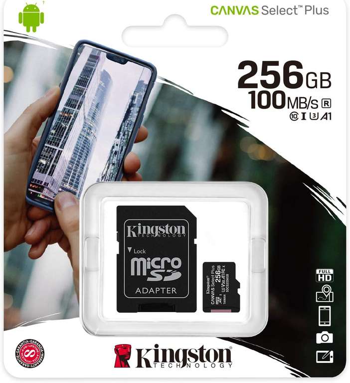Kingston Canvas Select Plus SDCS2/256GB, Karta MicroSD z Adapterem, 256GB, Czarny